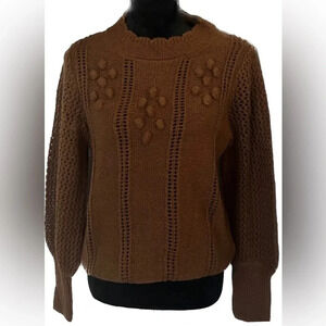 E & M  burnt orange knit pom pom sweater size large